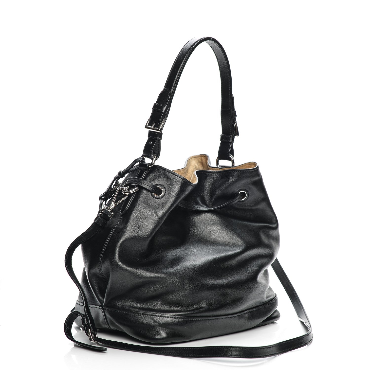 Prada Soft Calf Bucket Bag Black Cammello 3 of 6