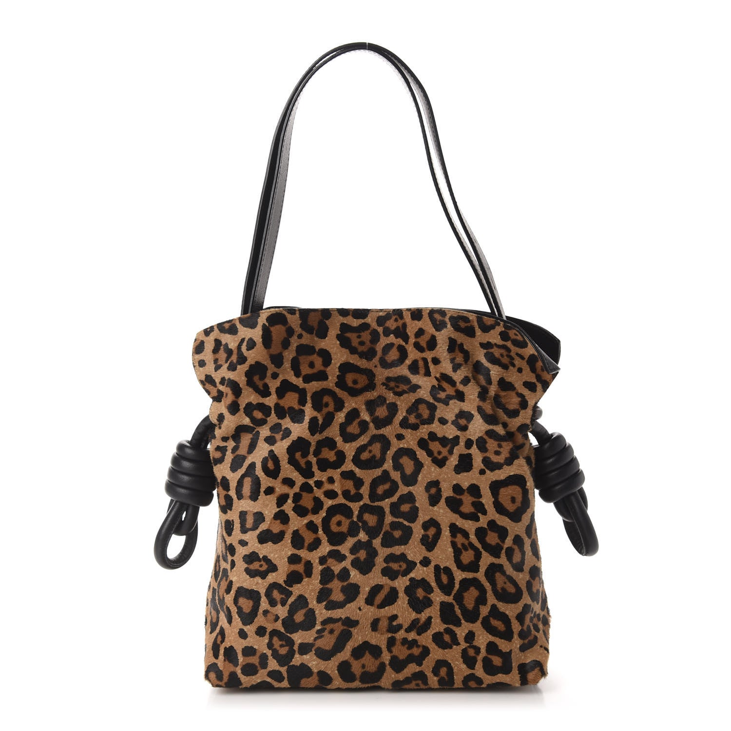 Loewe Calfskin Pony Hair Leopard Print Flamenco Knot Bag Black 1 of 9