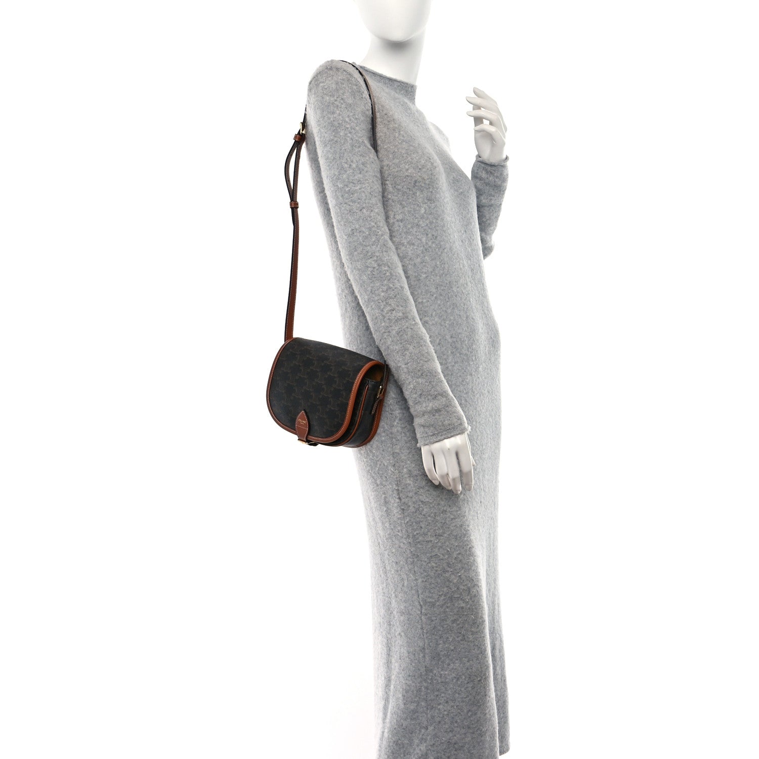 Celine Triomphe Canvas Medium Folco Bag Tan 3 of 8