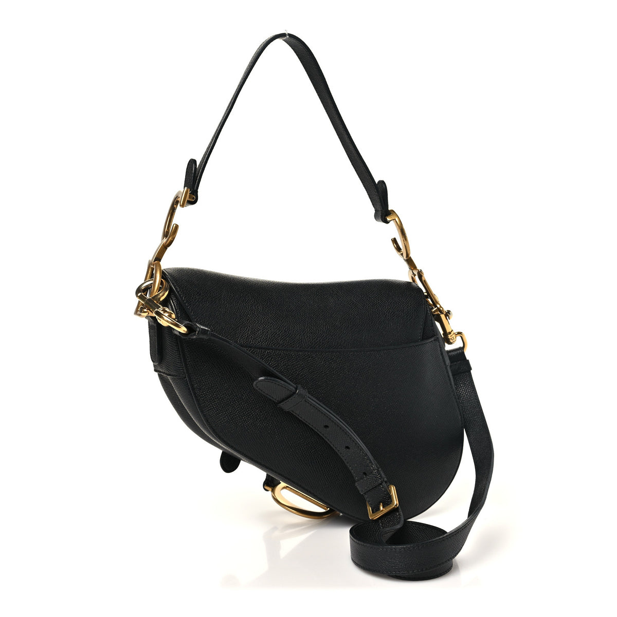 Grained Calfskin Saddle Bag With Strap Black