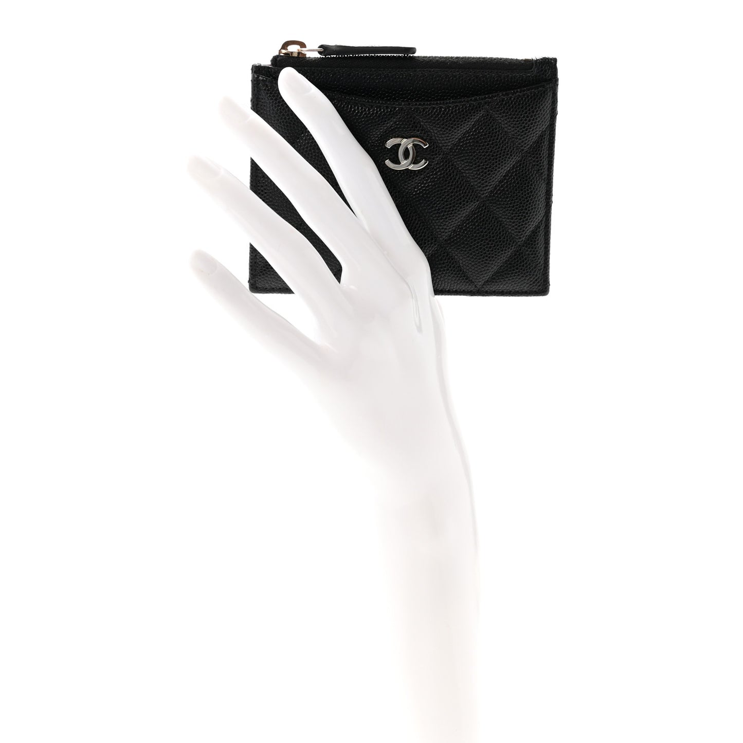 Caviar Quilted CC Zip Card Holder Black
