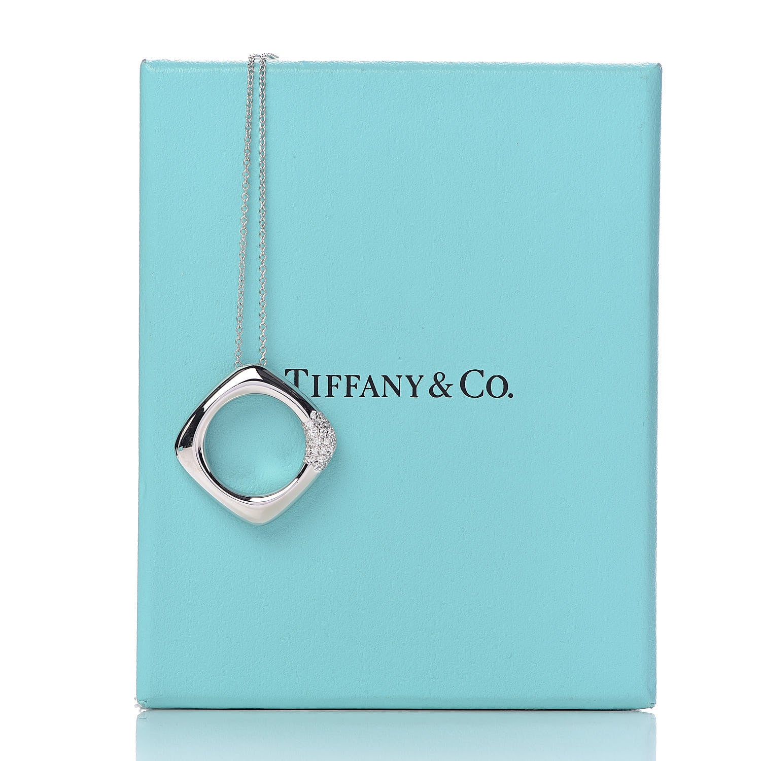 Tiffany 18K White Gold Diamond Square Pendant Necklace 9 of 9