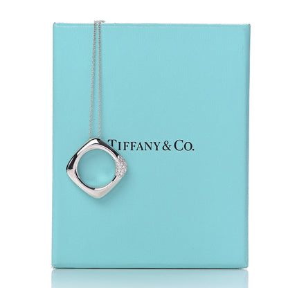 Tiffany 18K White Gold Diamond Square Pendant Necklace 9 of 9