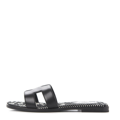 Hermes Calfskin Oran Sandals 36.5 Black 1 of 9