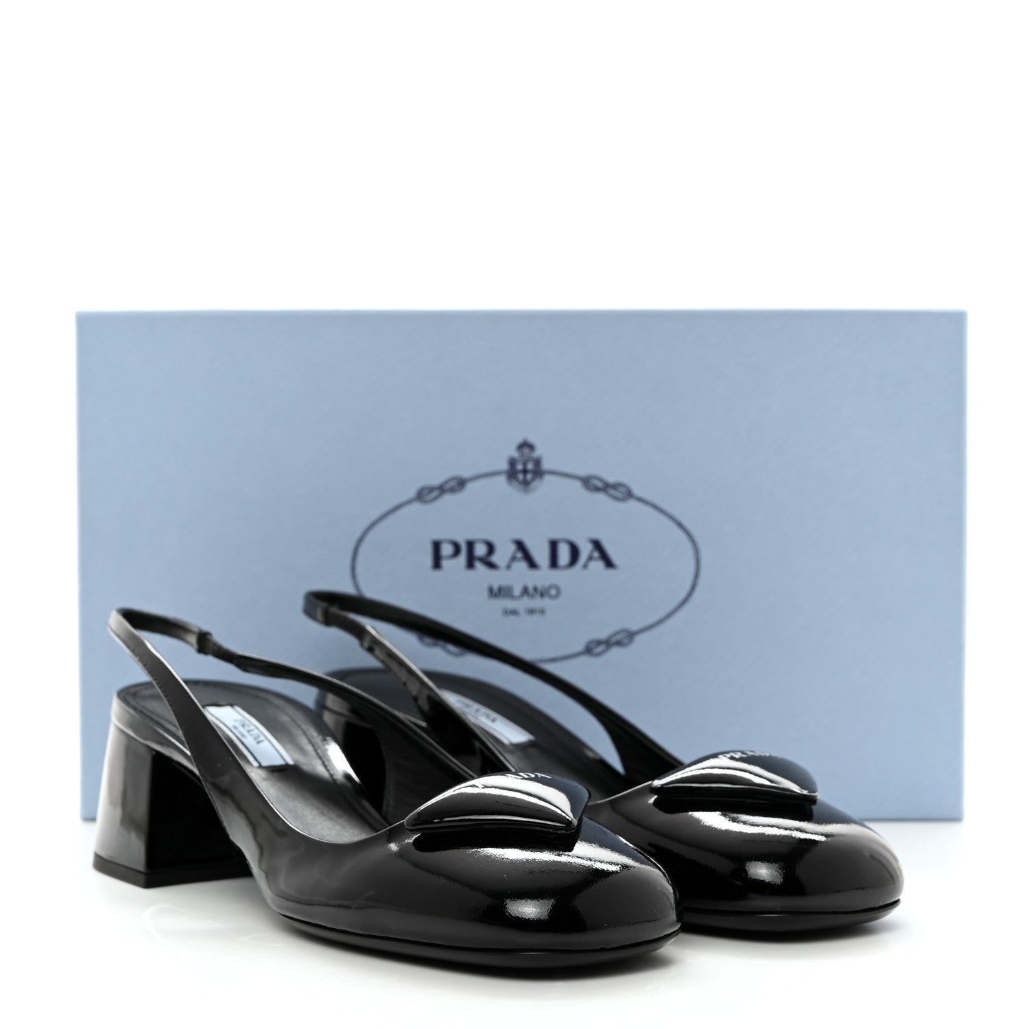 Prada Patent Triangle Logo Slingback Pumps 37 Cipria 8 of 8