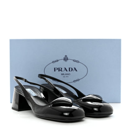 Prada Patent Triangle Logo Slingback Pumps 37 Cipria 8 of 8