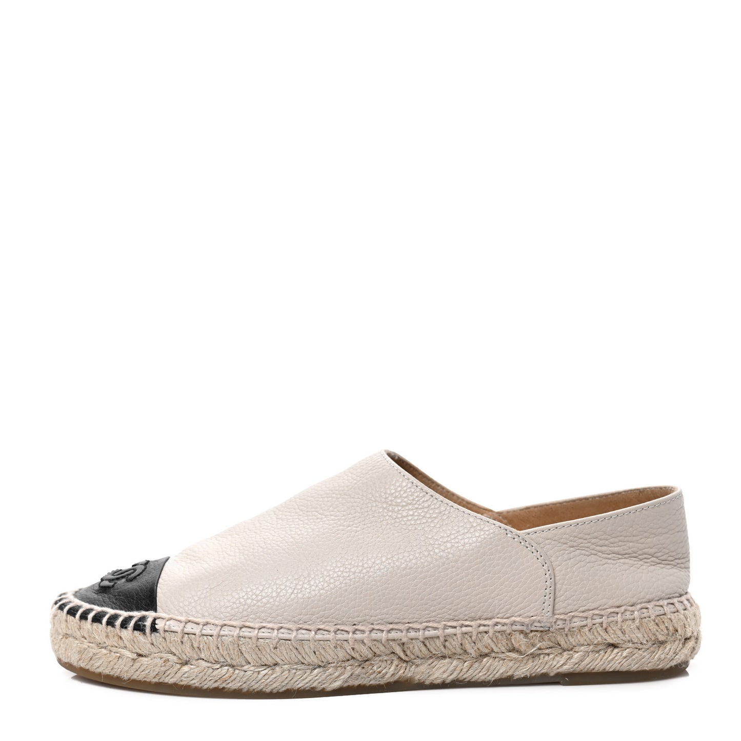 Grained Calfskin CC Espadrilles 37 Beige Black