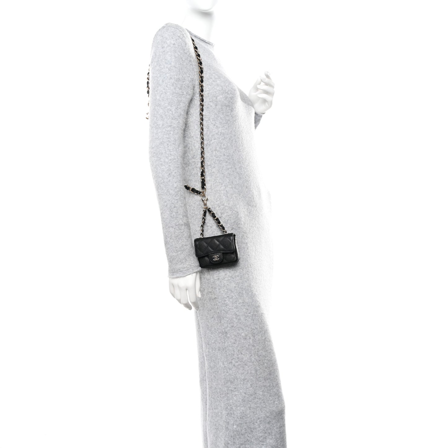 Caviar Quilted Mini Chain Belt Bag Black