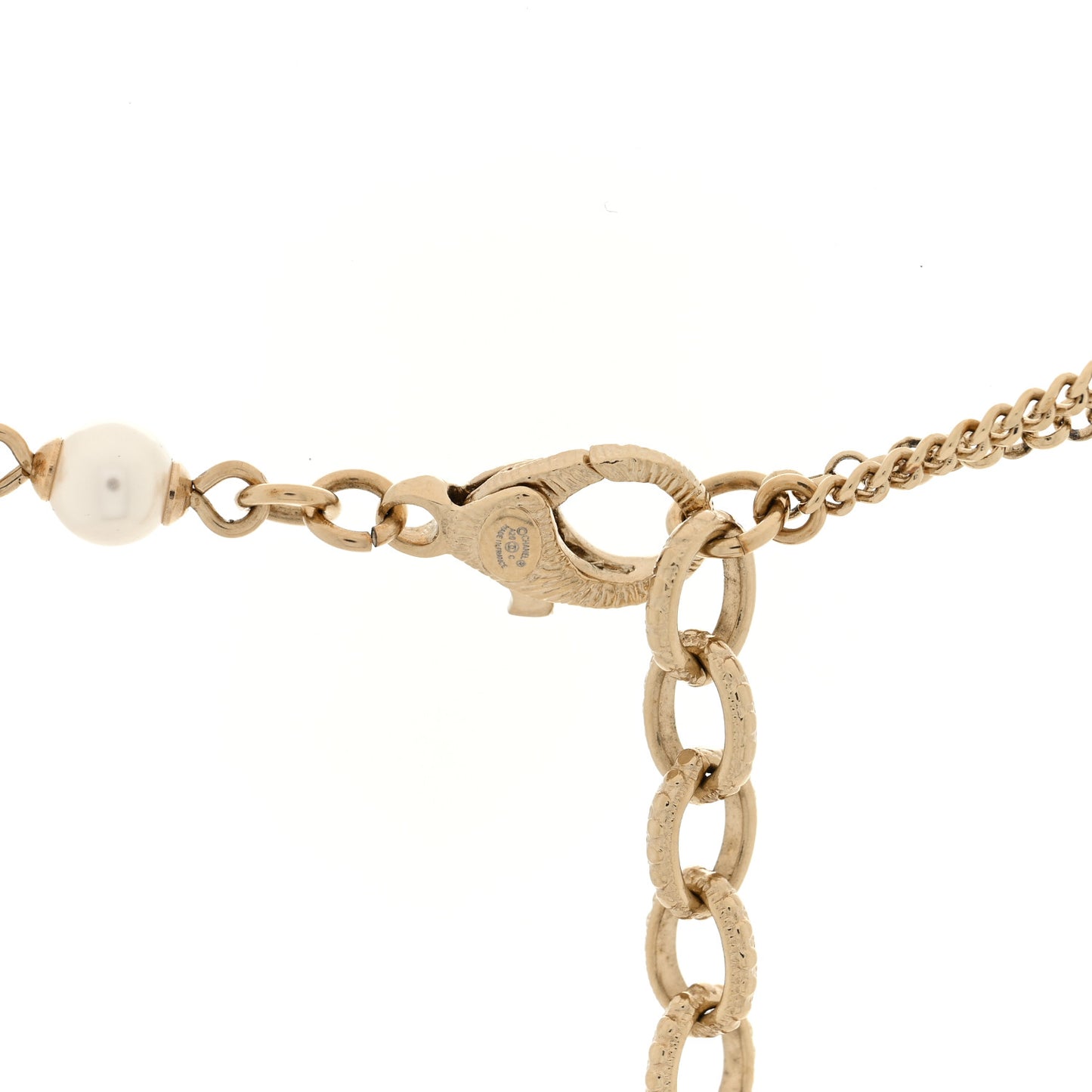 Pearl Crystal Graduated CC No.5 Perfume Bottle Flower Long Necklace Gold White