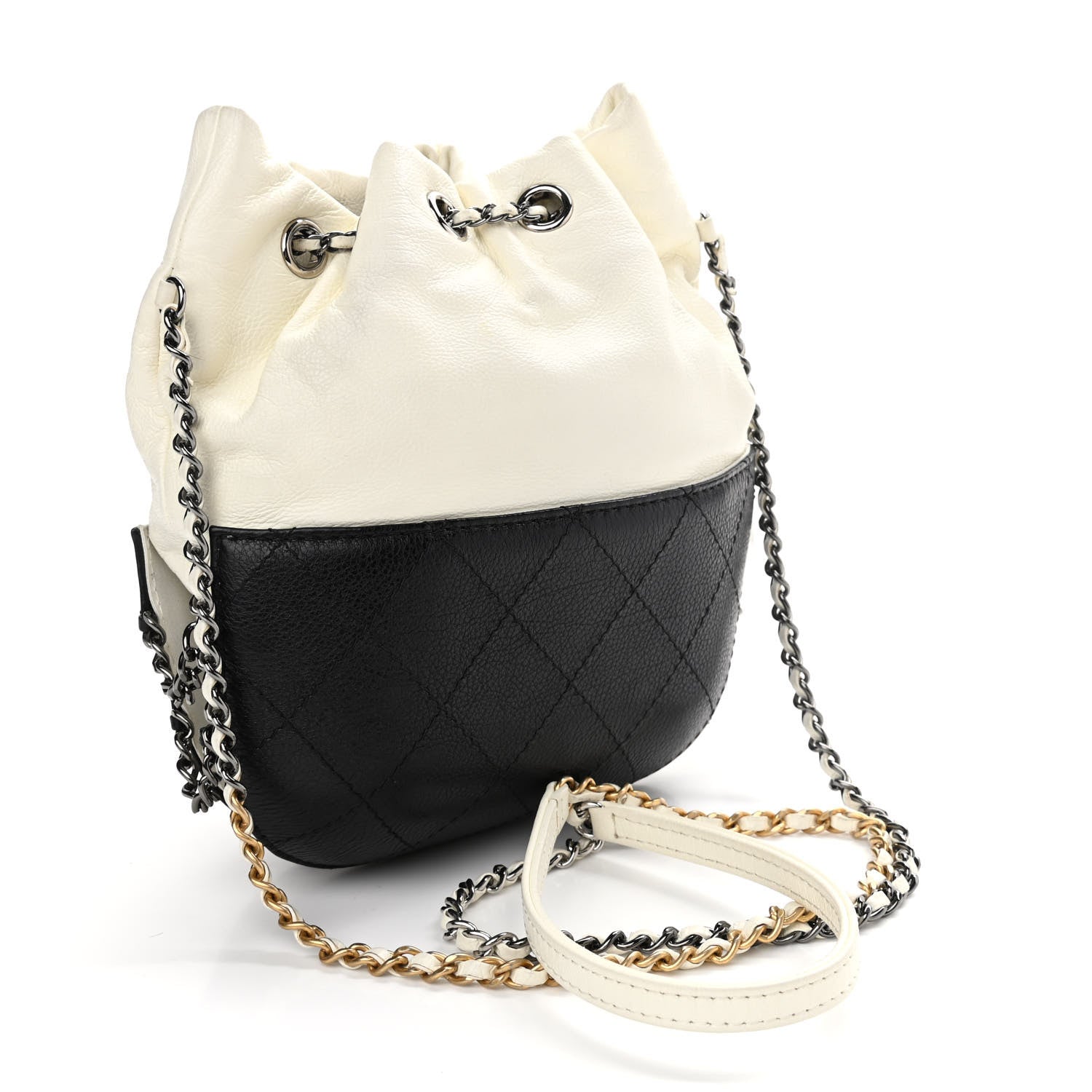 Chanel Aged Calfskin Quilted Small Gabrielle Bucket White Black 3 of 9