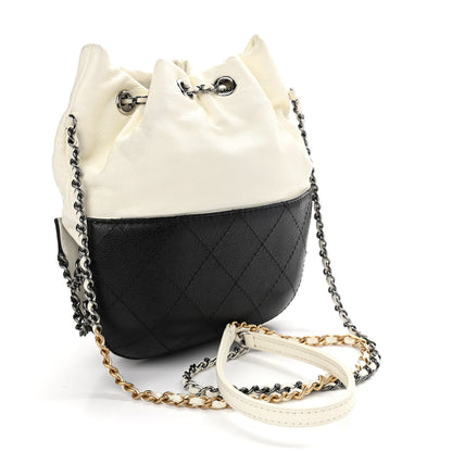 Chanel Aged Calfskin Quilted Small Gabrielle Bucket White Black 3 of 9
