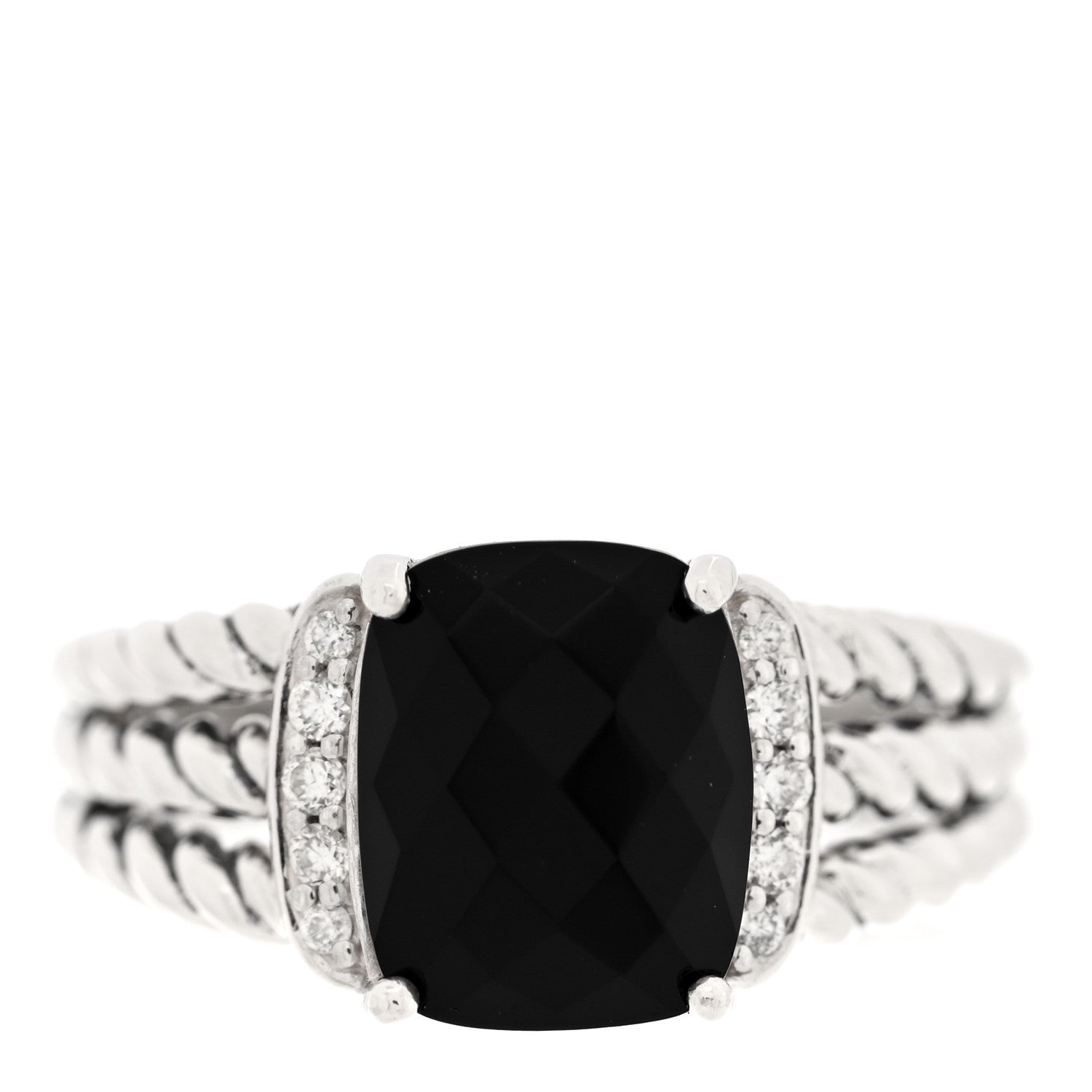 David Yurman Sterling Silver Diamond Black Onyx 10mm Petite Wheaton Ring 54 6.75 1 of 4