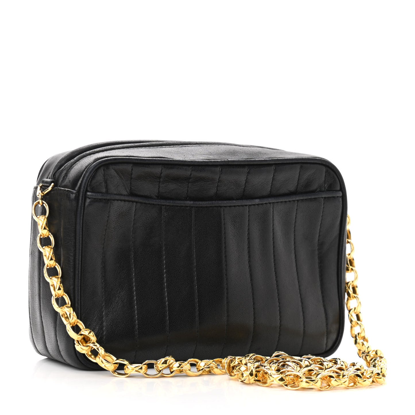 Lambskin Vertical Quilted CC Tassel Camera Case Black