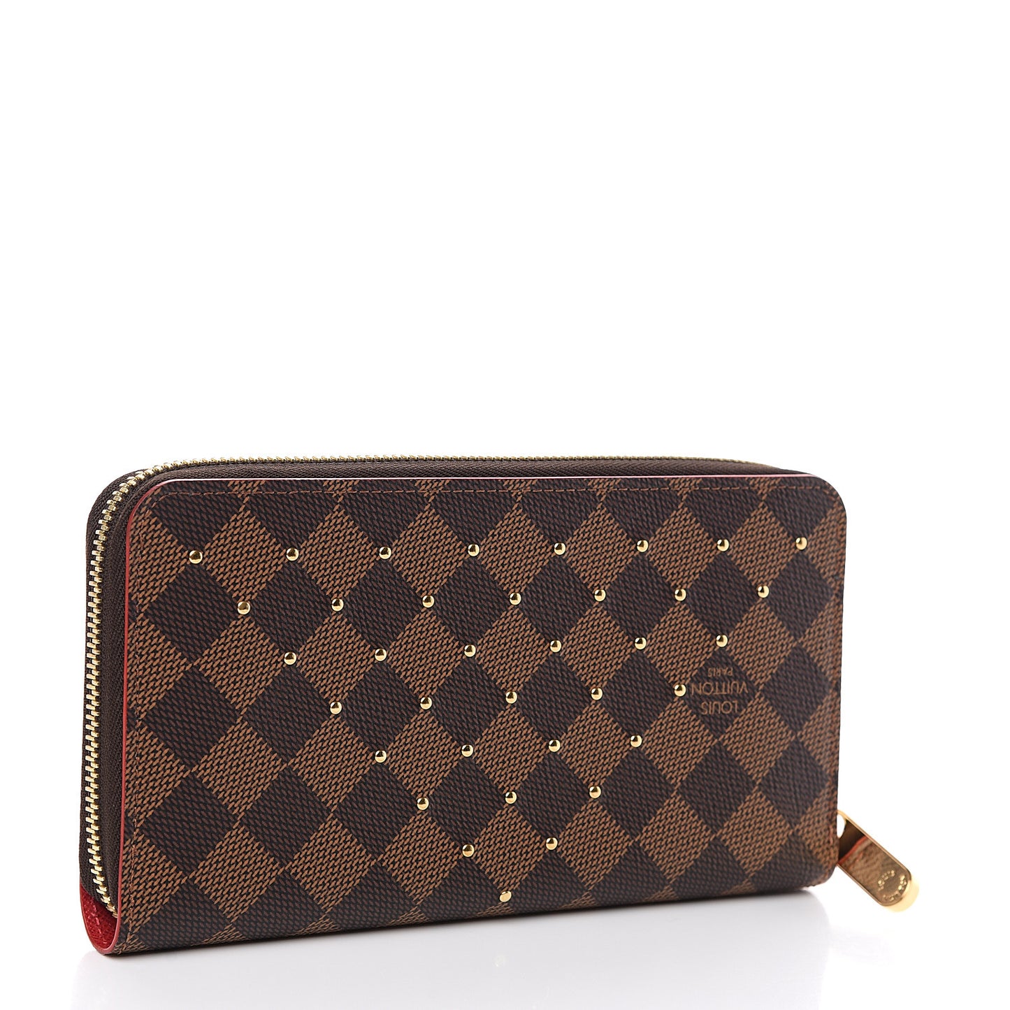 Damier Ebene Studded Zippy Wallet Cherry