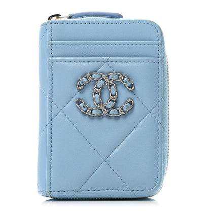 Chanel Lambskin Quilted Chanel 19 Vertical Zip Card Holder Wallet Light Blue 1 of 7