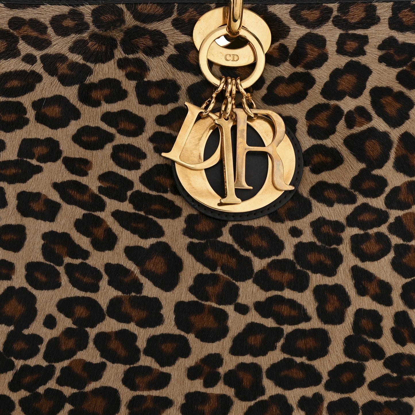 Patent Pony Hair Leopard Print Large Lady Dior Brown