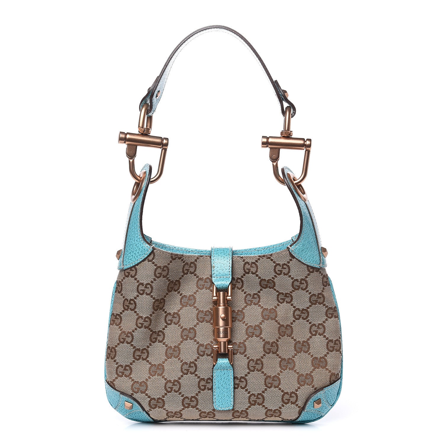 Gucci Monogram Mini Piston Lock Jackie O Hobo Blue 1 of 11