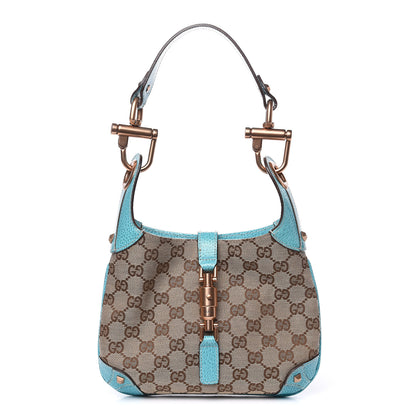 Gucci Monogram Mini Piston Lock Jackie O Hobo Blue 1 of 11