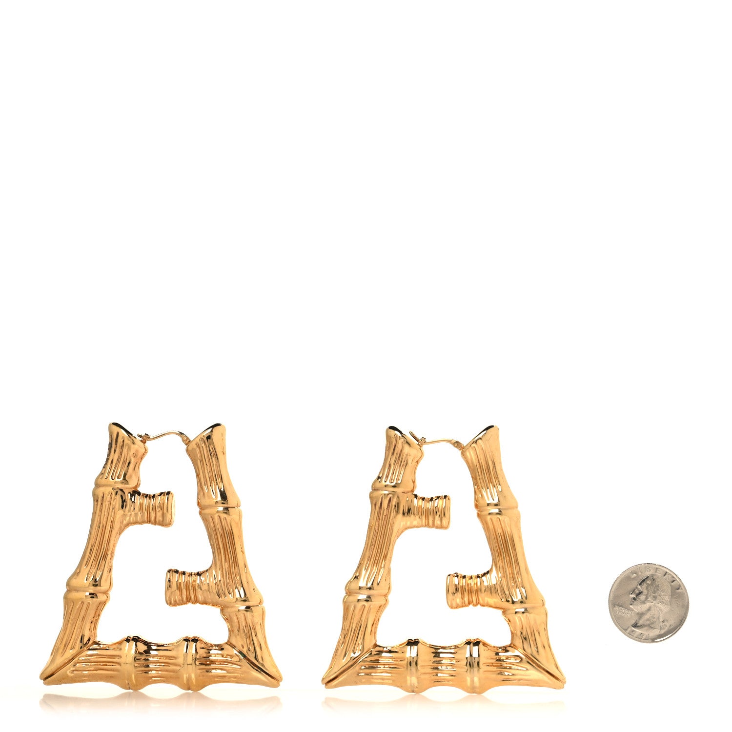 Fendi Metal FF Bamboo Hoop Earrings Gold 2 of 5