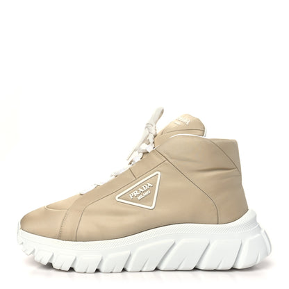 Prada Re-Nylon Gabardine Rubber Triangle Logo Quilted Mens Rush Piuma 50mm Mid Sneakers 39.5 Deserto 1 of 10