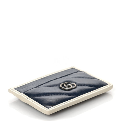 Gucci Vintage Effect Calfskin Matelasse Diagonal Torchon GG Marmont Card Holder Blue Agata Mystic White 4 of 6
