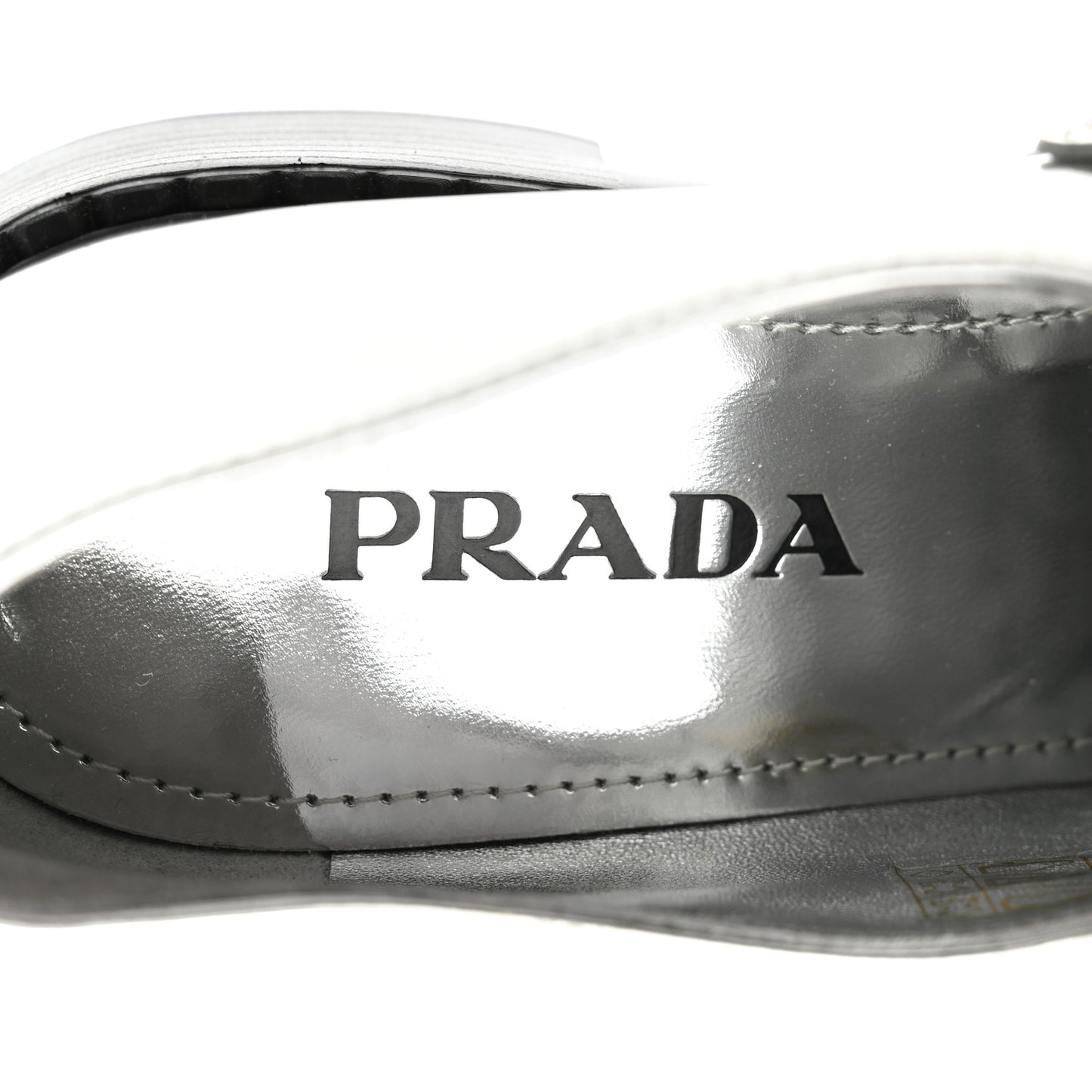 Metallic Brushed Calfskin Metal Triangle Logo 50mm Loafers 38.5 Argento