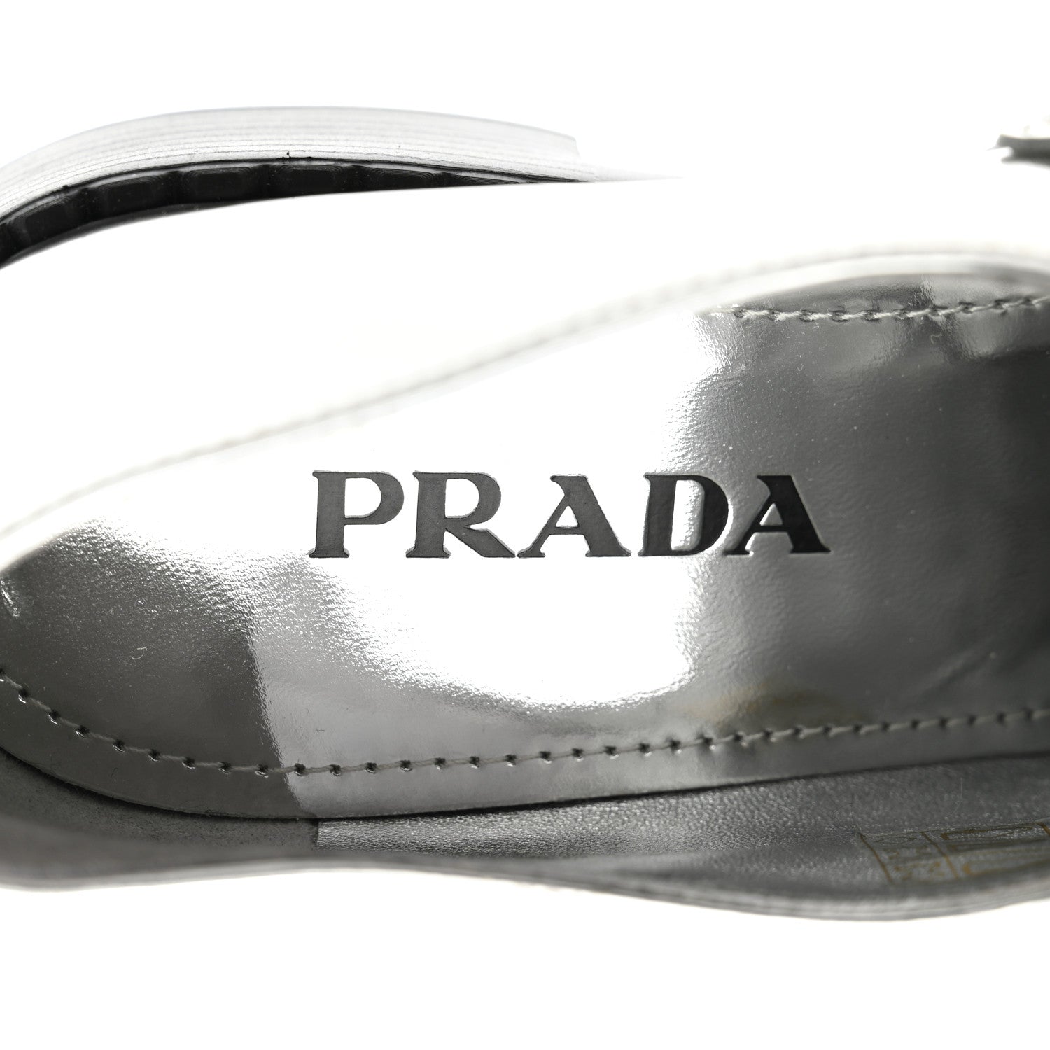 Prada Metallic Brushed Calfskin Metal Triangle Logo 50mm Loafers 38.5 Argento 7 of 9