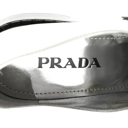 Prada Metallic Brushed Calfskin Metal Triangle Logo 50mm Loafers 38.5 Argento 7 of 9