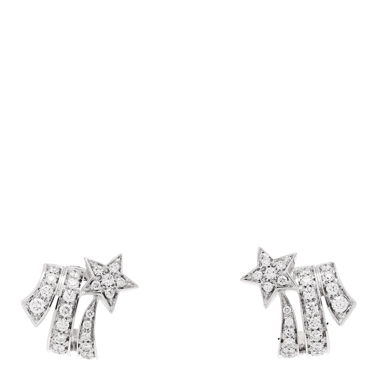 Chanel 18K White Gold Diamond Etoile Filante Earrings 1 of 5