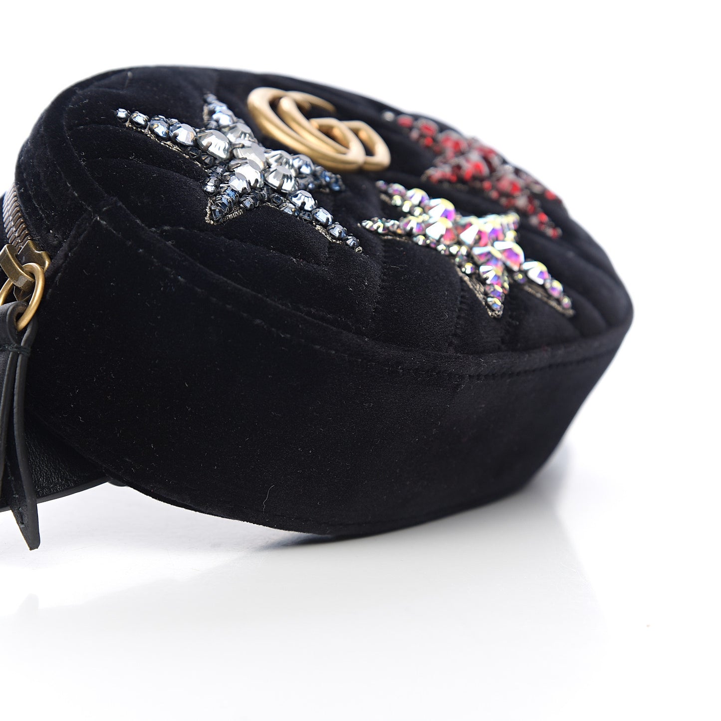 Velvet Matelasse Crystal Star GG Marmont Belt Bag 85 34 Black