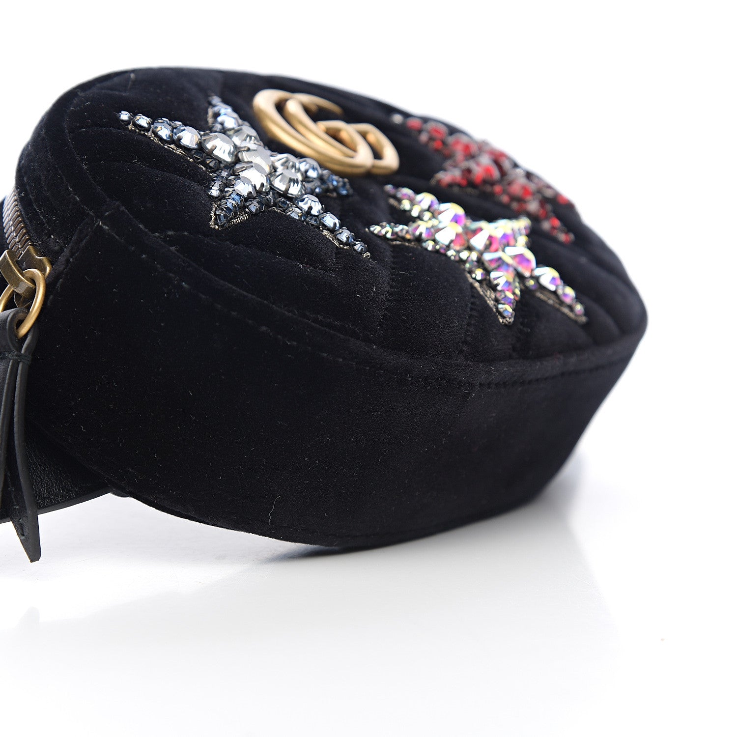 Gucci Velvet Matelasse Crystal Star GG Marmont Belt Bag 85 34 Black 8 of 9