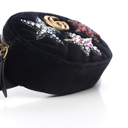 Gucci Velvet Matelasse Crystal Star GG Marmont Belt Bag 85 34 Black 8 of 9