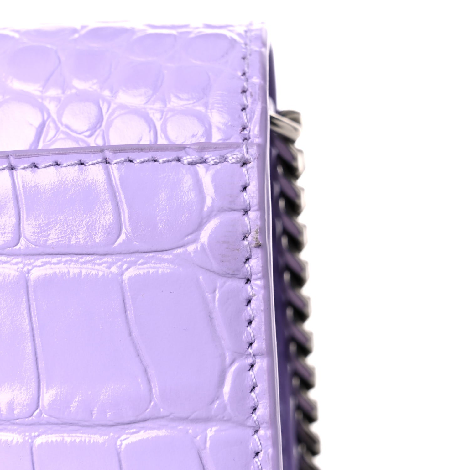 Balenciaga Shiny Calfskin Crocodile Embossed Hourglass Chain Bag Lilac 11 of 13