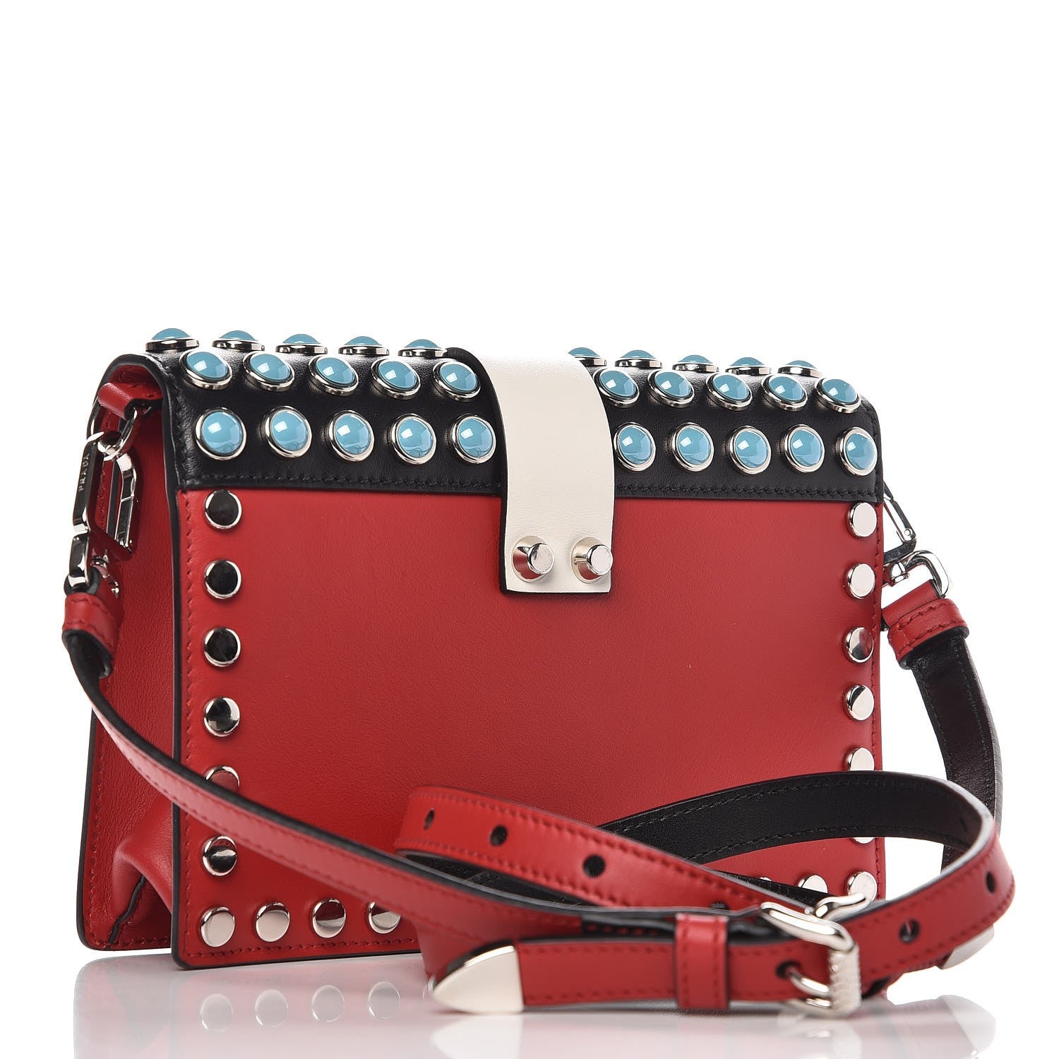 Prada City Calfskin Comic Print Studded Elektra Shoulder Bag Fuoco Black 3 of 6