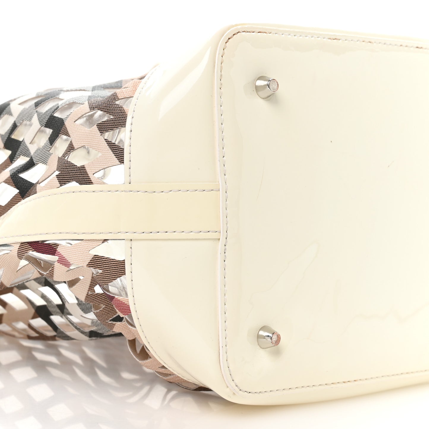Patent PVC Supernova Check Net Drawstring Bag White