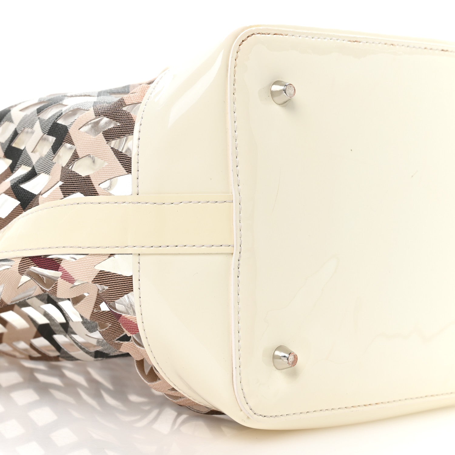 Burberry Patent PVC Supernova Check Net Drawstring Bag White 9 of 11