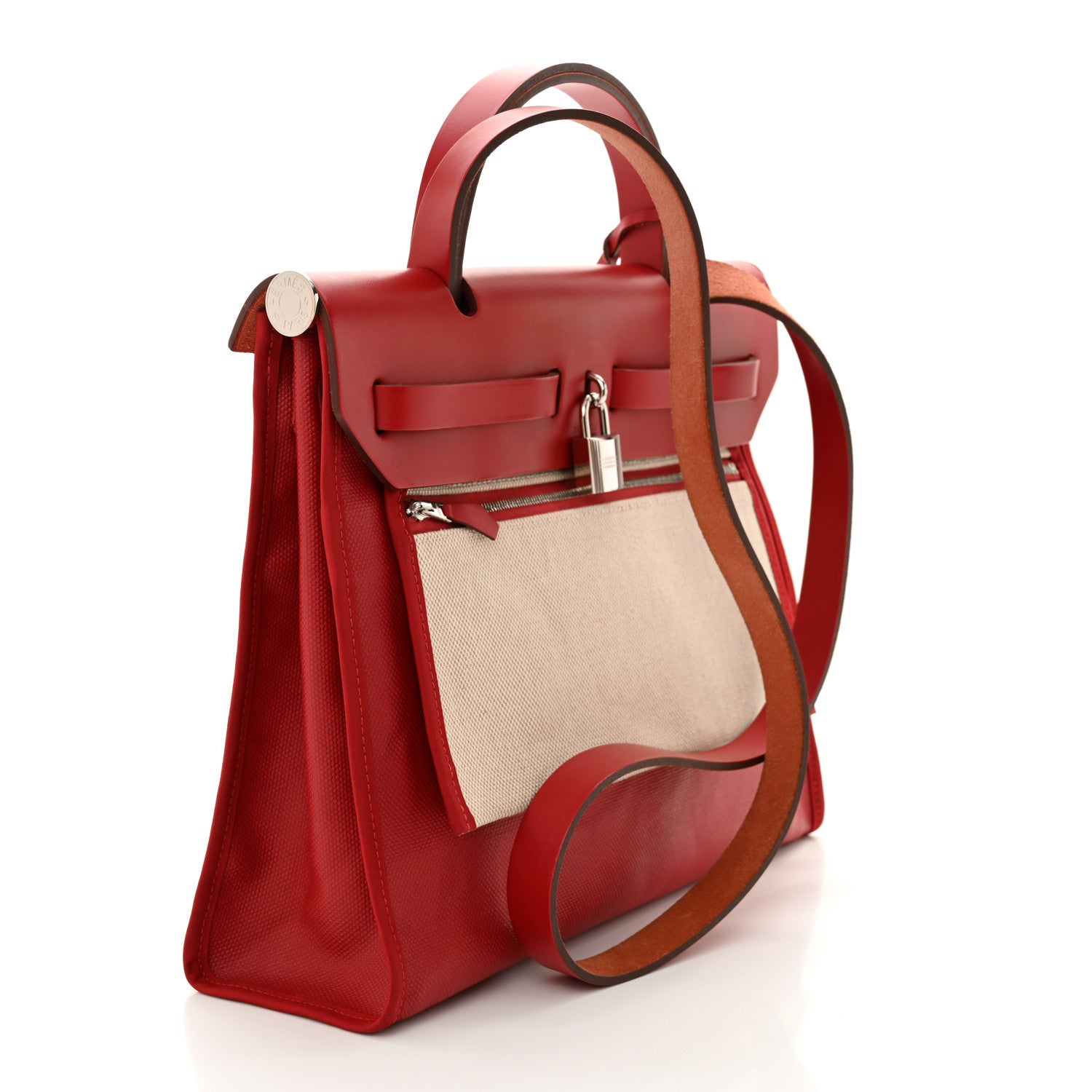 Hermes Toile H Berline Vache Hunter Herbag Zip PM 31 Rouge Piment Ecru Ecru 4 of 12