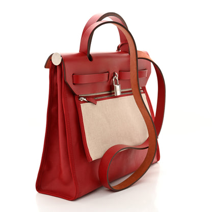 Hermes Toile H Berline Vache Hunter Herbag Zip PM 31 Rouge Piment Ecru Ecru 4 of 12