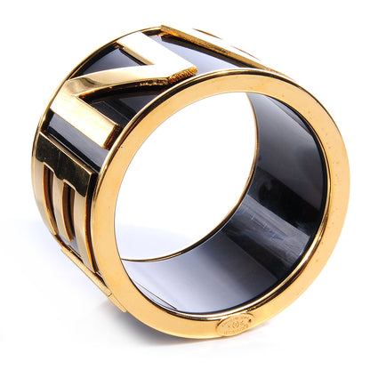 Chanel Resin Logo Wide Bangle Black Gold 6 of 7