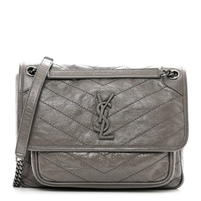 Saint Laurent Crinkled Calfskin Matelasse Monogram Medium Niki Chain Satchel Fog 1 of 12