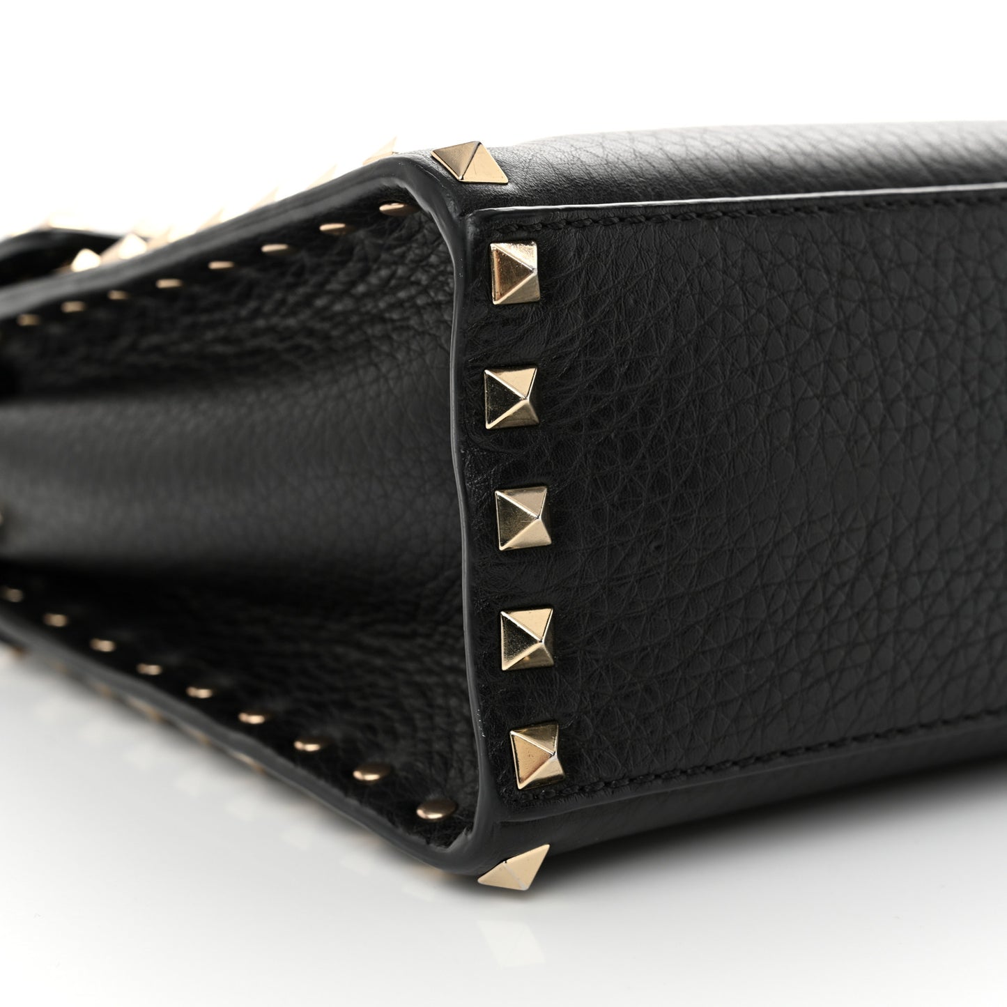 Pebbled Calfskin Rockstud Flip Lock Top Handle Bag Black