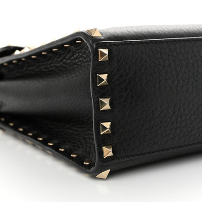 Valentino Garavani Pebbled Calfskin Rockstud Flip Lock Top Handle Bag Black 8 of 9