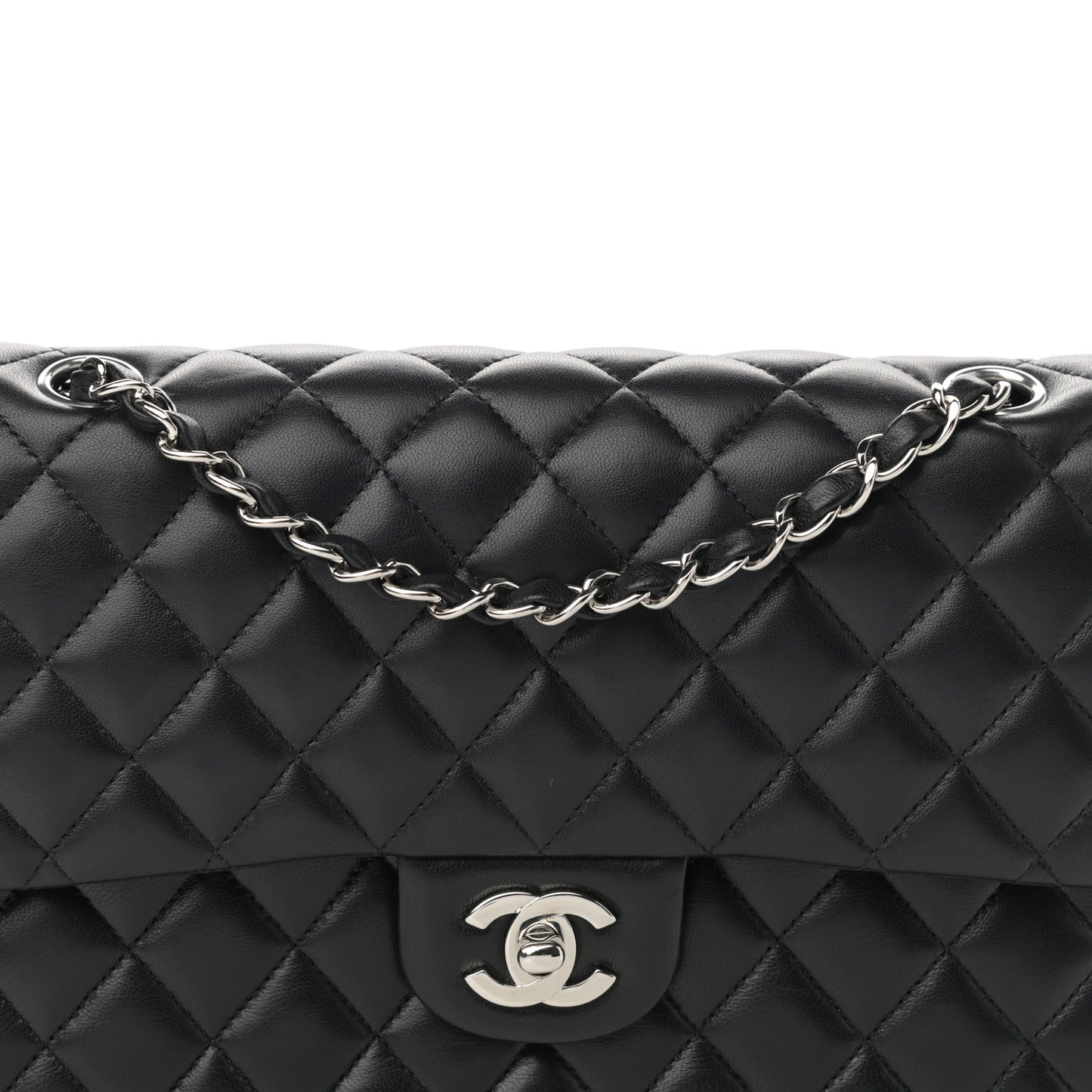 Lambskin Quilted Medium Double Flap Black