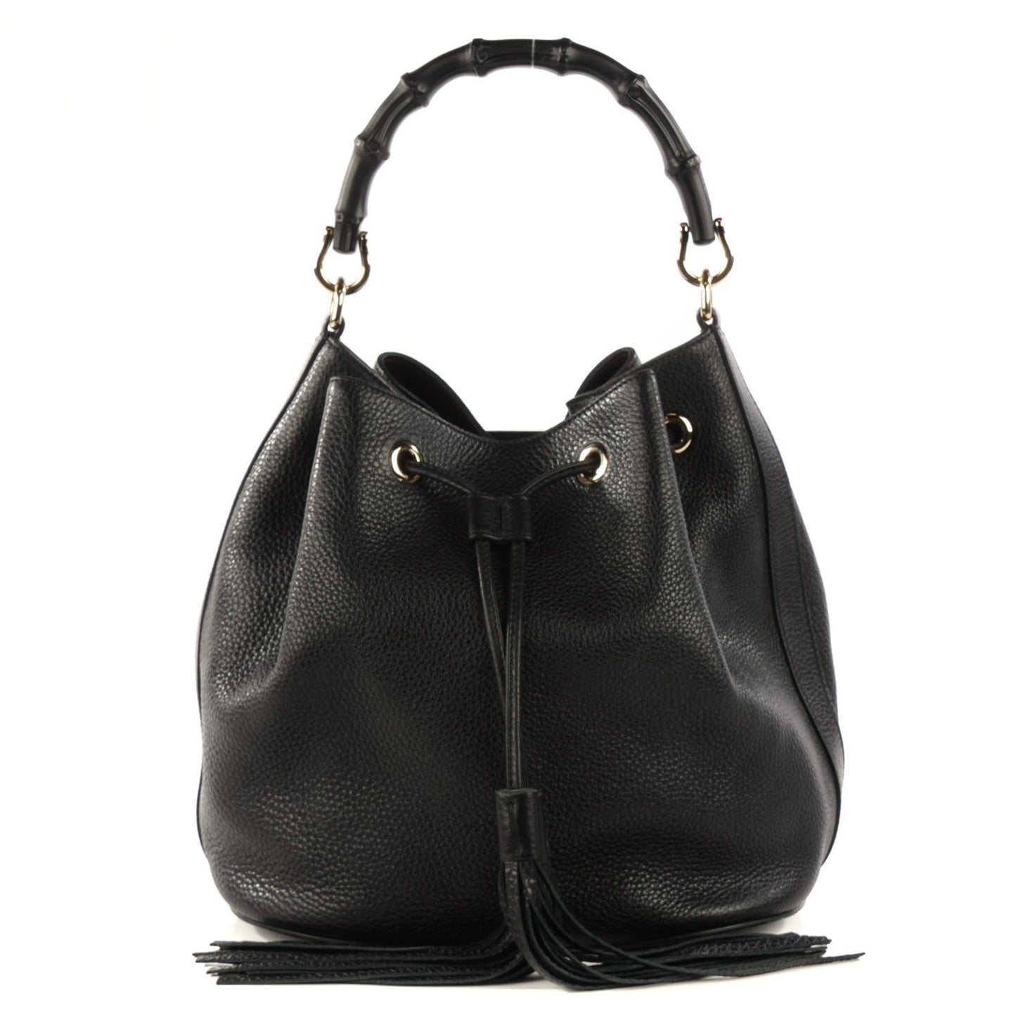 Pebbled Calfskin Miss Bamboo Bucket Bag Black