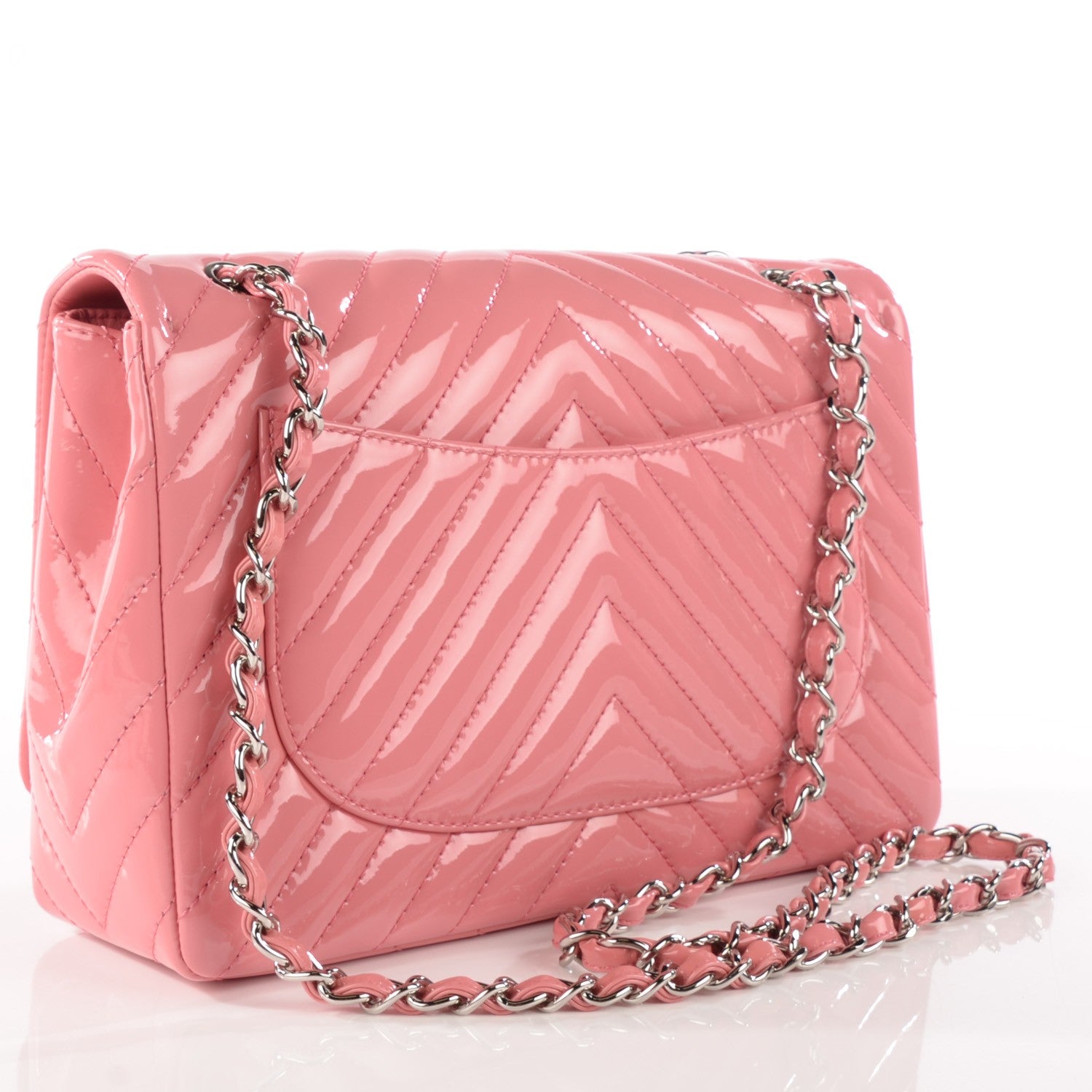 Chanel Patent Chevron Jumbo Single Flap Pink 3 of 9