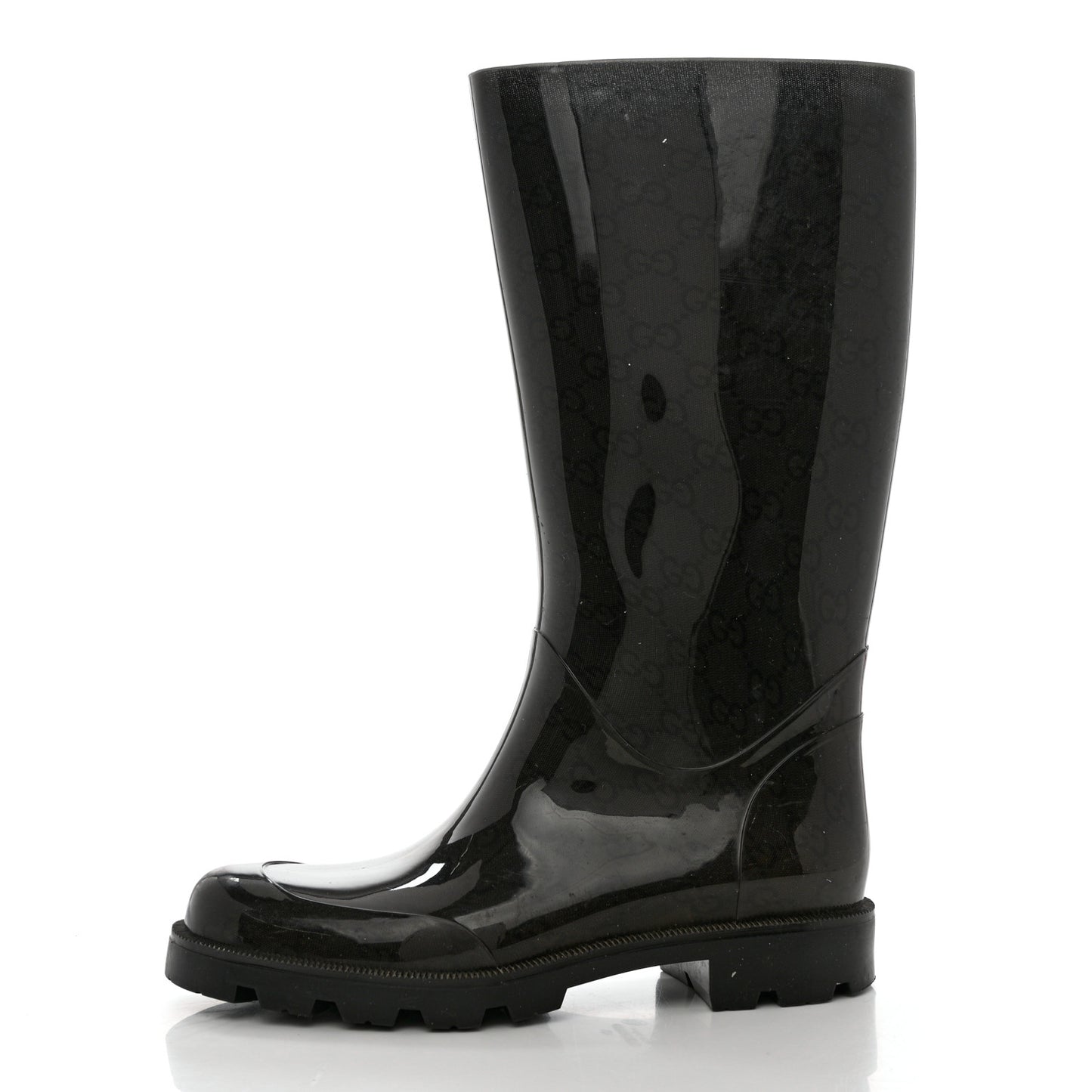 Rubber Monogram Rain Boots 36 Black