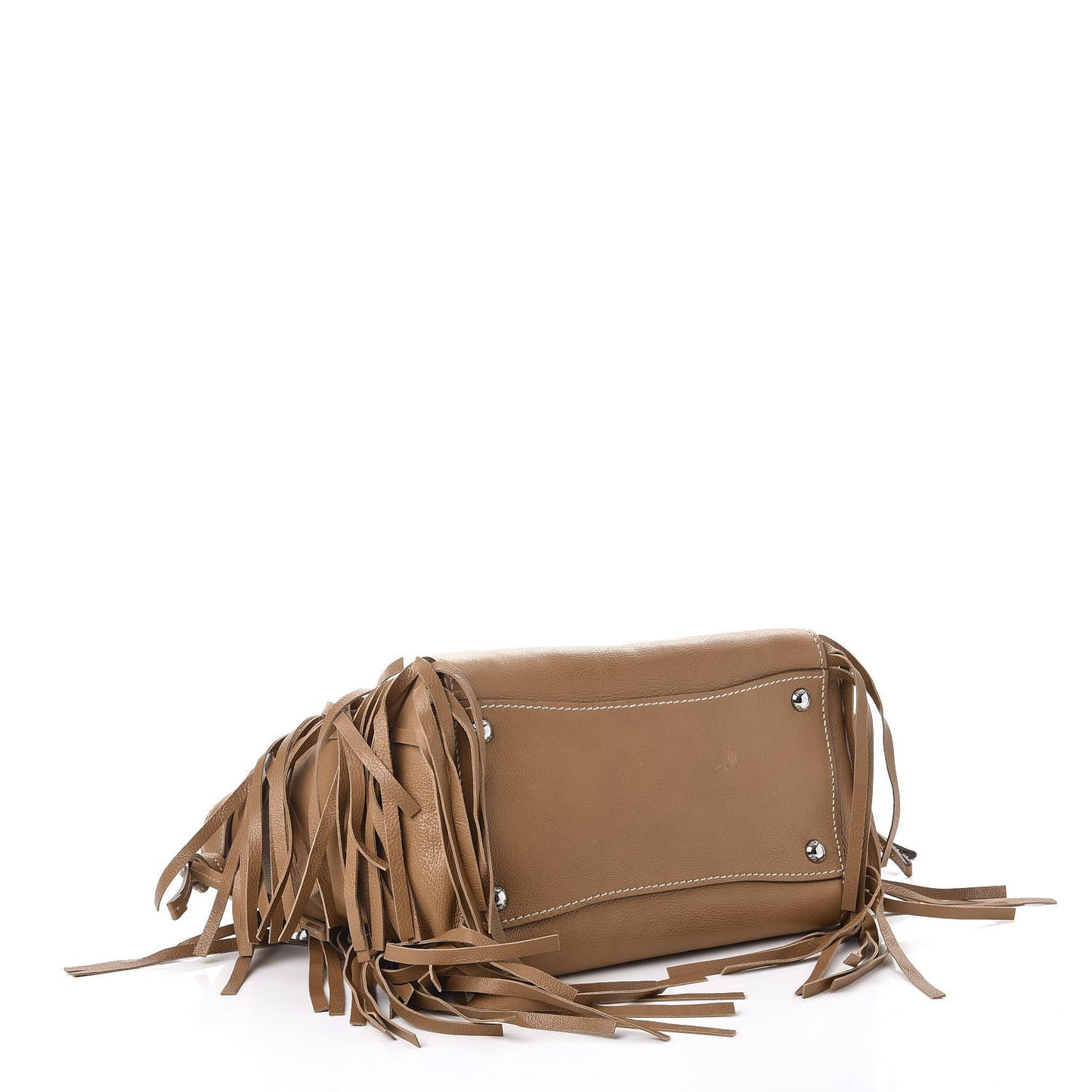 Glace Calf Twin Pocket Fringe Tote Caramel