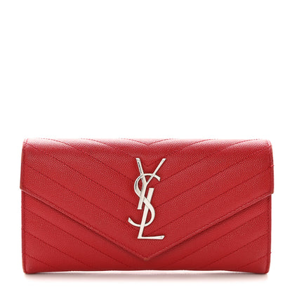 Saint Laurent Grain De Poudre Matelasse Chevron Monogram Flap Wallet Red 1 of 12