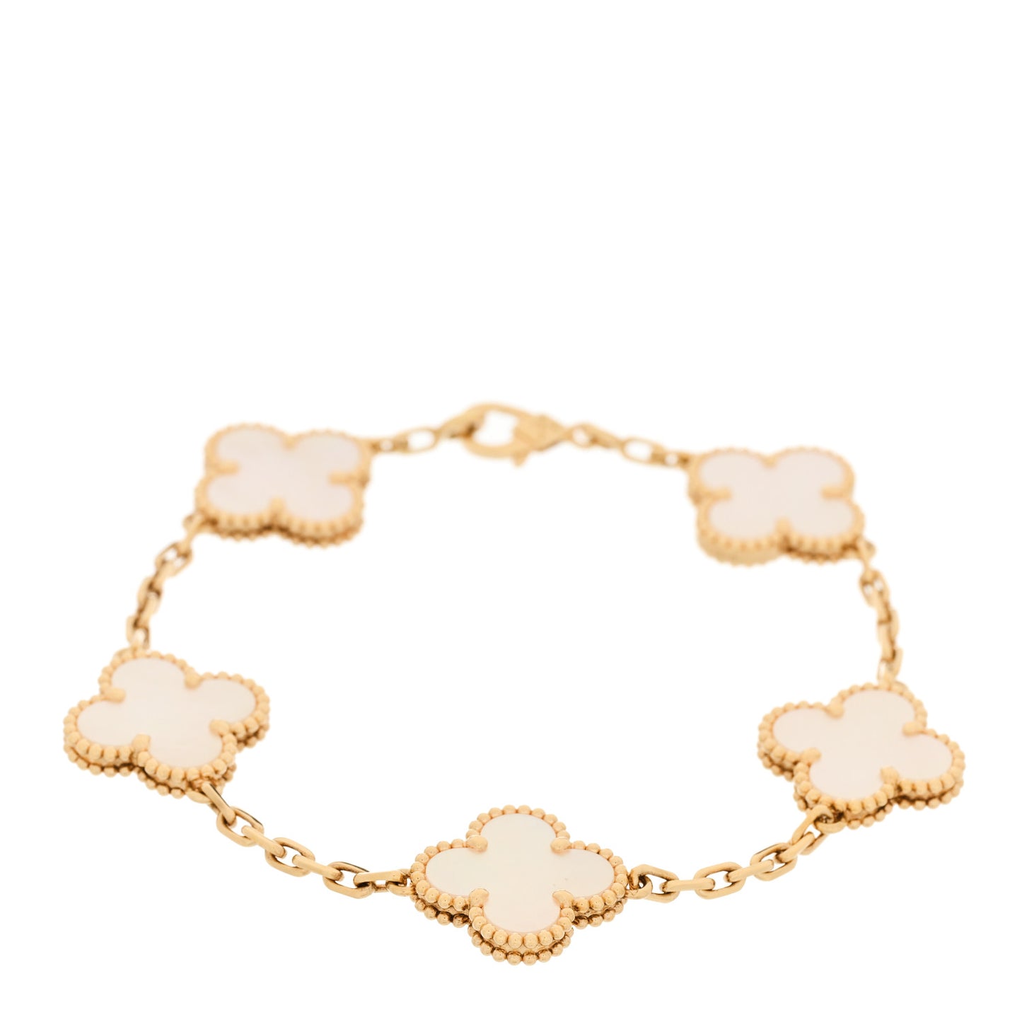 VAN CLEEF & ARPELS 18K Yellow Gold Mother of Pearl 5 Motifs Vintage Alhambra Bracelet
