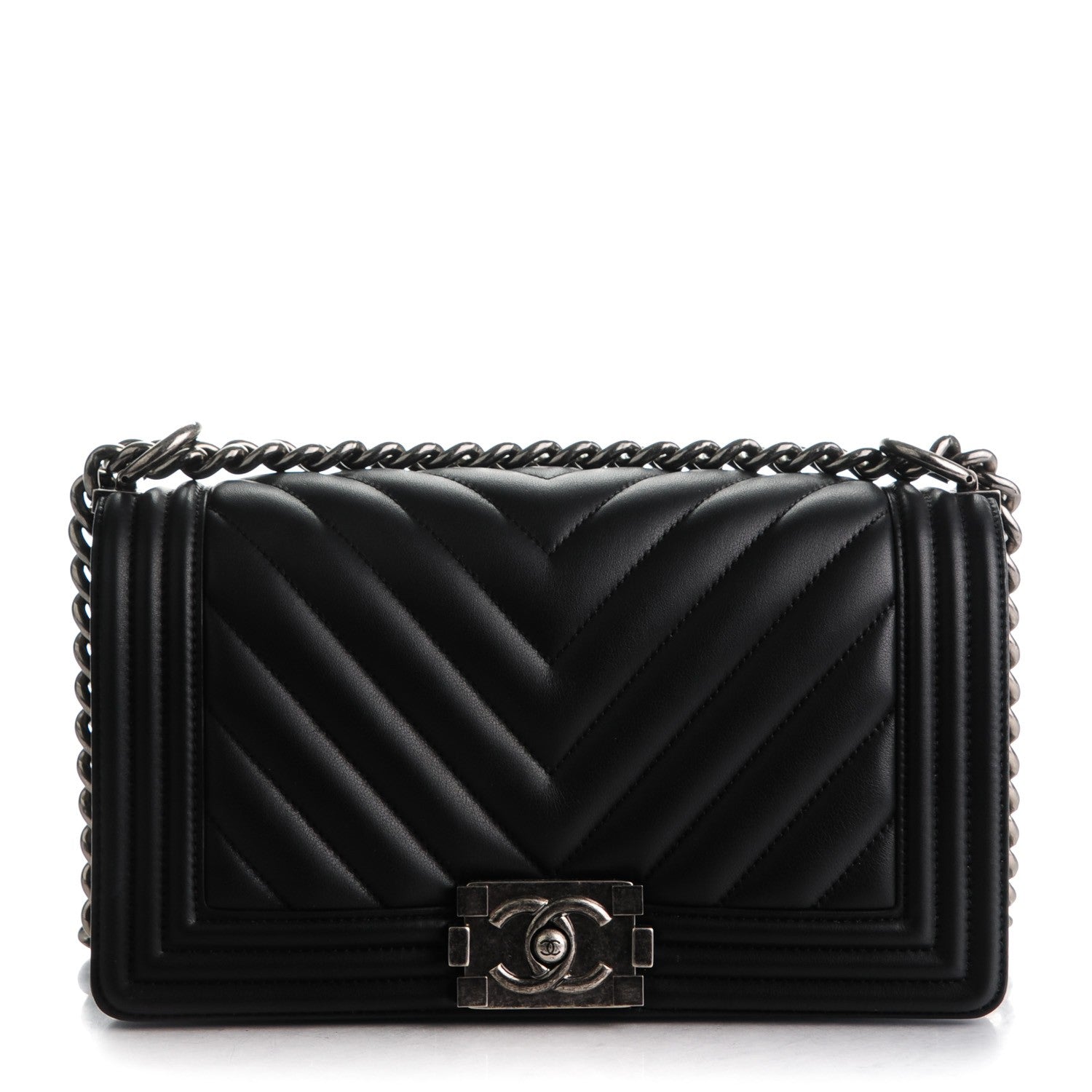 Chanel Calfskin Chevron Quilted Medium Boy Flap Black 1 of 7